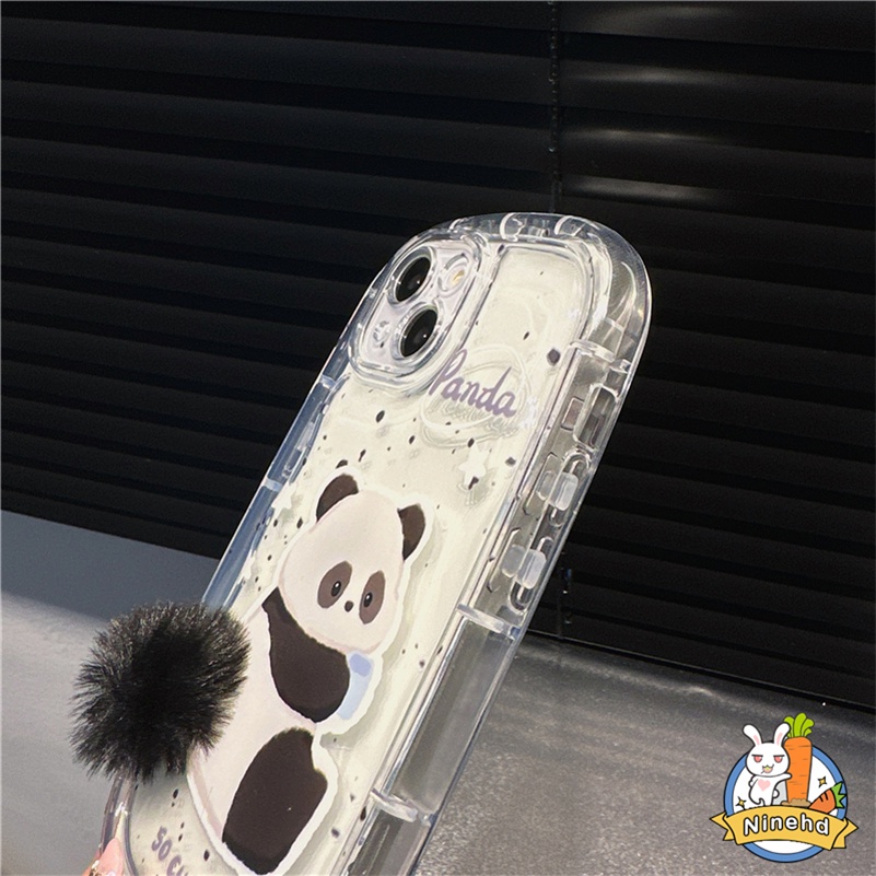 Cute Plush Tail Panda Rabbit iPhone Case Kompatibel Untuk Iphone14 13 12 11 Pro Max X Xr Xs Max 8 7 6 6s Plus SE2020 Bening Tebal Airbag Phone Case Silikon Shockproof Back Cover