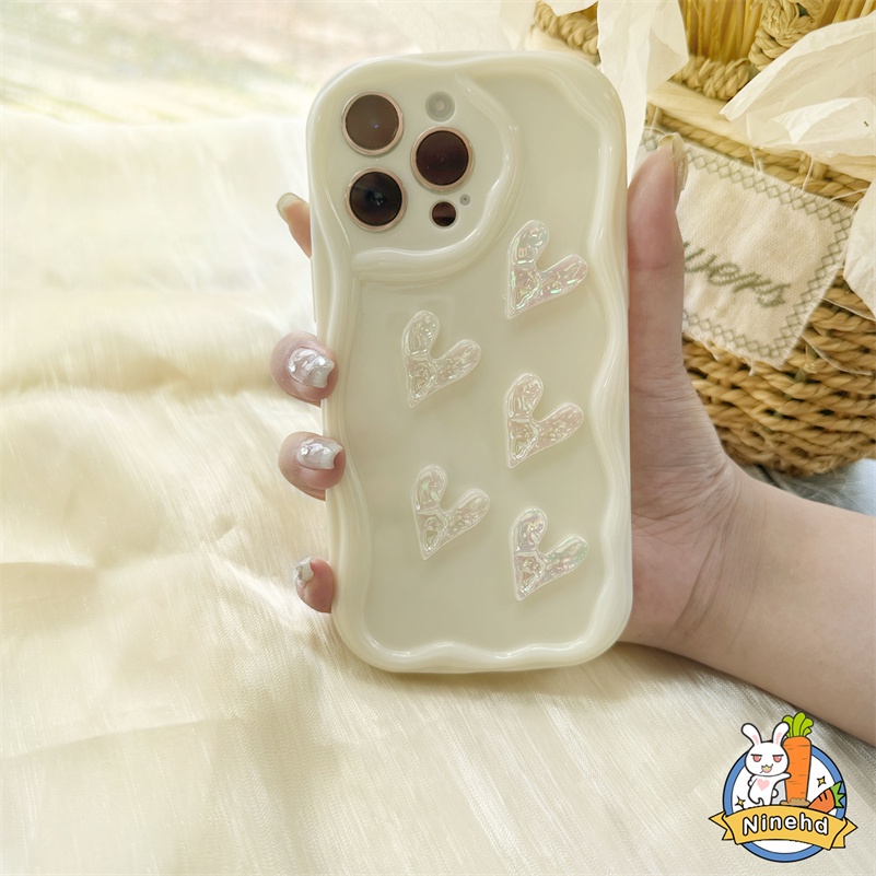 Xiaomi Redmi 12C A1 10C 10A 10 9 9A 9C 9T Redmi Note12 12s 11 11s 10 10s 9 9s Pro Xiaomi 12 11 Lite Poco X3 Pro Cream Wavy 3D Love Casing Ponsel Silikon Baru Dengan Mutiara DIY Gelang Tangan