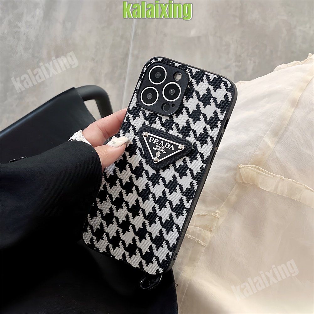 IPHONE Casing Prada 3D Bahan Kulit Untuk Iphone14 13 Pro Max12 11 Pro Max Xs Max XR 7/8 Plus 6 /6s Soft Case Printing Motif Houndstooth