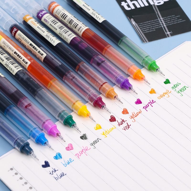 0.5mm Colorful Roller Pen/ Jarum Cair Lurus Type Gel Pen/ Cepat Kering Kapasitas Besar Tulisan Diary Alat Tulis Kantor