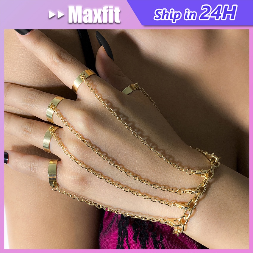Gelang Sambung Cincin Lima Jari Gelang Rantai Cincin 5 Jari Gelang Tangan Rantai Model Gaya Punk Fas