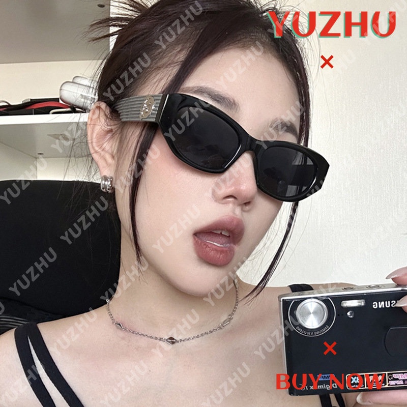 (YUZHU) Kacamata Hitam Persegi Warna-Warni Mode Barat Desain Mode Baru Bergaris Temples Y2K Kepribadian Sunglasses