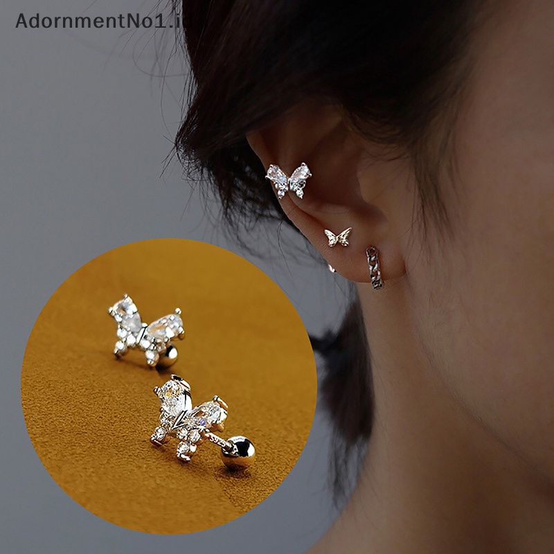 [AdornmentNo1] 1pasang Ins zirkon anting kupu untuk wanita telinga tulang kuku Cartilage Earring Spiral Stud perhiasan tubuh hadiah