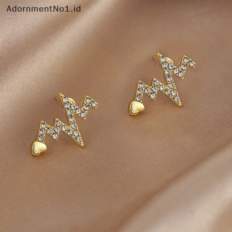 [AdornmentNo1] Wanita kreatif jantung elektrokardiogram Stud Earrings korea serbaguna berlian imitasi detak jantung anting baru Fashion perhiasan