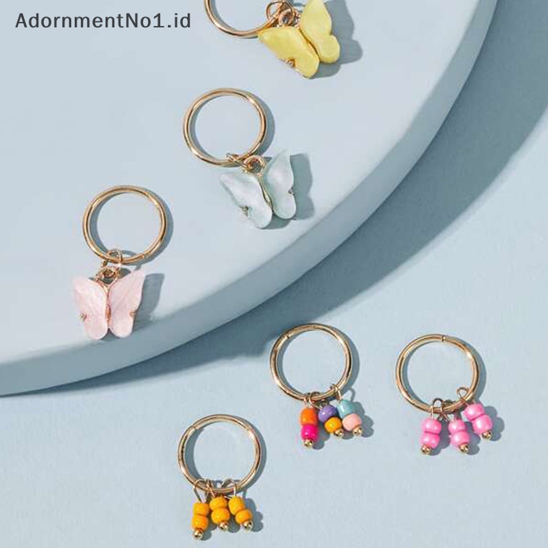 [AdornmentNo1] 6pcs jepit rambut liontin bintang kupu untuk wanita Trendy cincin logam hiasan kepala