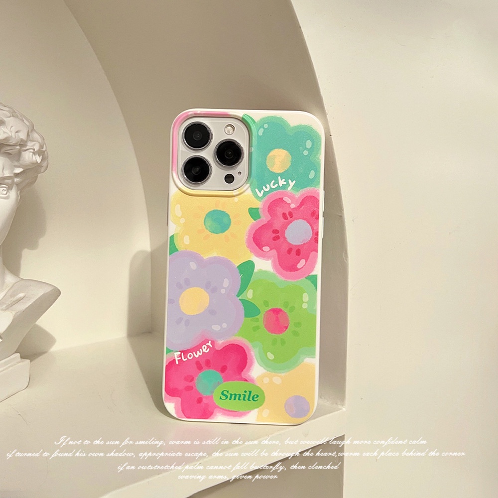 IPHONE Gadis Musim Panas Lukisan Minyak Dopamin Bunga Warna-Warni Ponsel Case Cover Untuk Iphone7 8 PLUS X XR XS 11 12 13 14 PRO MAX Se2020