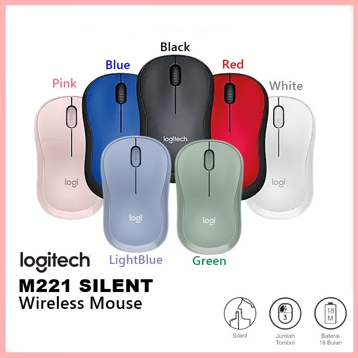 【100% ORI】 Logitech M221 M220 Mouse Wireless Bluetooth Silent Click with 2.4GHz Optical Ergonomic PC Gaming Mouse for Mac OS/Window 10/8/7