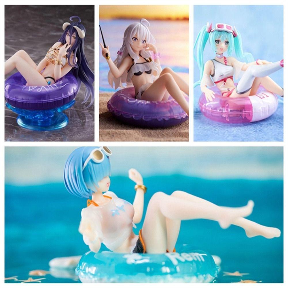 AUGUSTINA Elaina Action Figure, Aqua Float Hatsune Miku Figure, Mainan Koleksi Gadis Patung Baju Renang Patung Duduk Renang Cincin Rem Anime Figure Untuk Mainan Koleksi