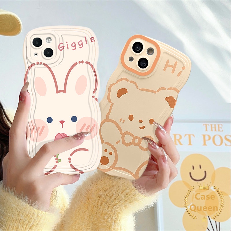 Case Tepi Bergelombang Motif Beruang Kelinci Kartun Lucu Untuk Realme C53 C55 C30 C25 C33 C25Y C12 C15 C25s C35 C20 C21Y C11 C3 C20A 5i 5S 6i 5 9i 20 30A Lembut Pasangan Cover