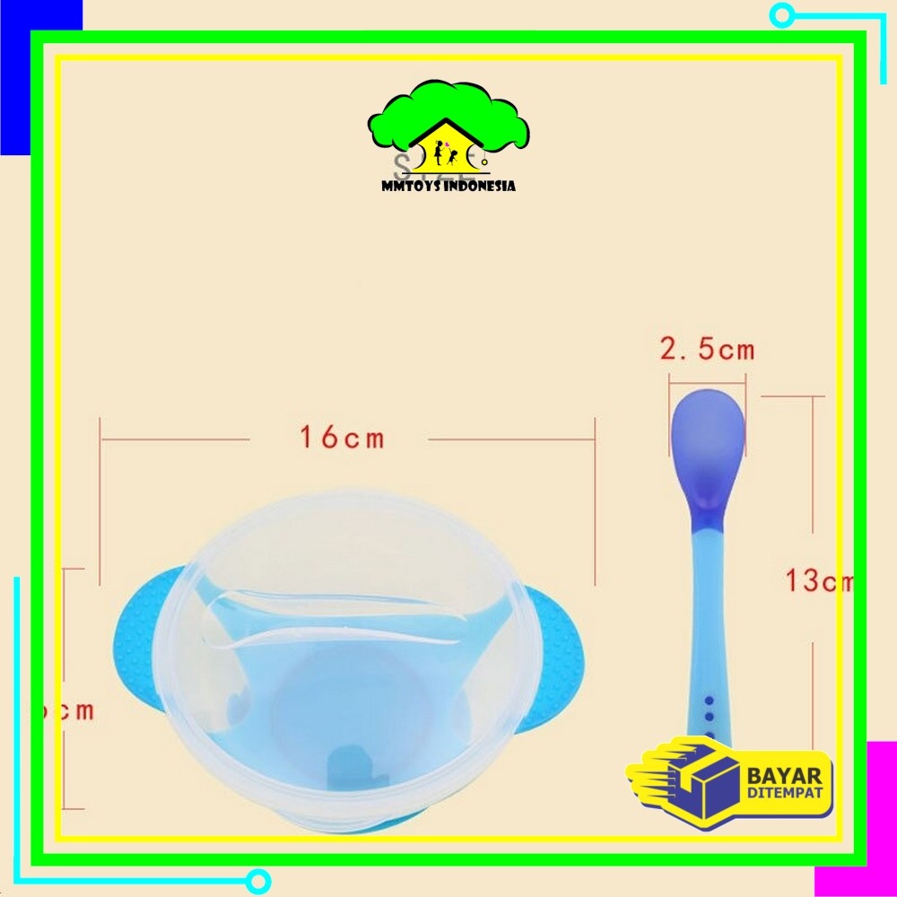 TGM - Mangkok + Sendok + Tutup Mangkok Makan Bayi Sensor Panas Mangkuk Tempat Makan Bayi Anti Tumpah Suction Bowl Anti Slip