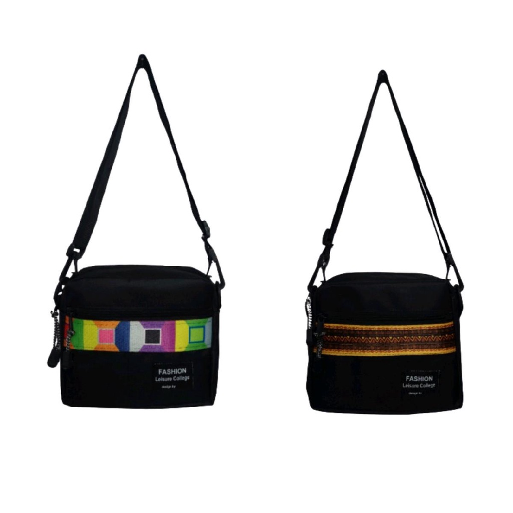 New Tas selempang pria wanita motif garis warna warni trending kekinian termurah