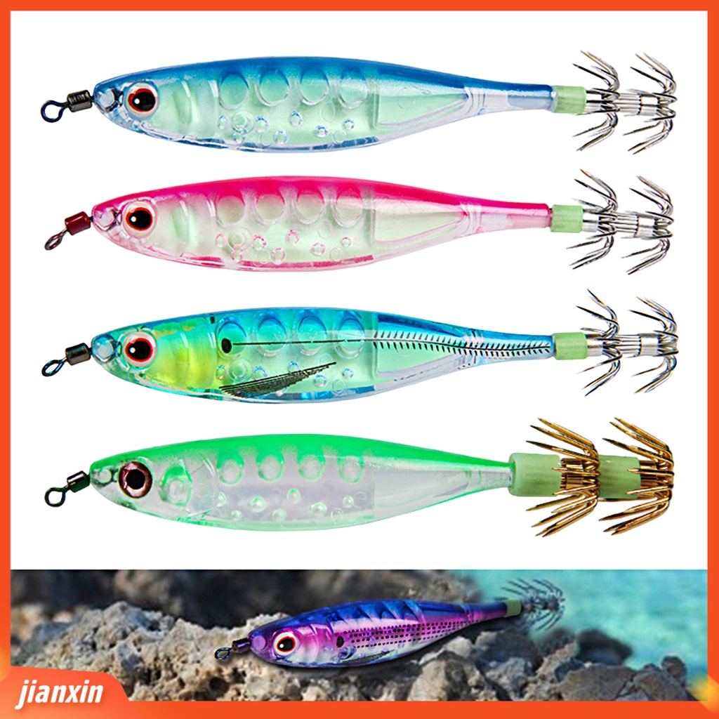 (In Stock) 100mm /9.5g Umpan Pancing Simulasi Kait Tajam 3D Mata Bercahaya Cumi Jig Umpan Buatan Untuk Air Asin