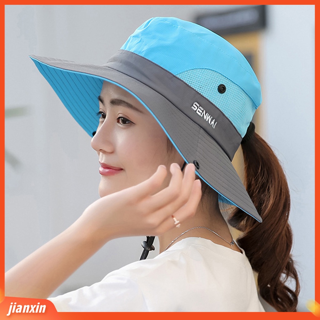 (In Stock) Topi Matahari Luar Ruangan Jaring Pinggiran Lebar Dapat Disesuaikan Bernapas Lipat Tahan UV Perlindungan Matahari Warna Solid Musim Panas Wanita Perlindungan UV Topi Pelindung Matahari Untuk Pria