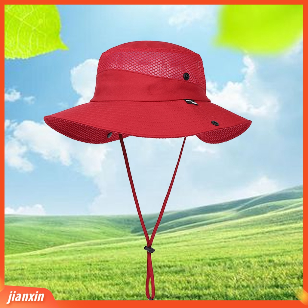 (In Stock) Wide Brim Outdoor Hat Lubang Lubang Angin Dengan Tali Topi Pelindung Matahari Anti UV Pelindung Matahari Untuk Unisex