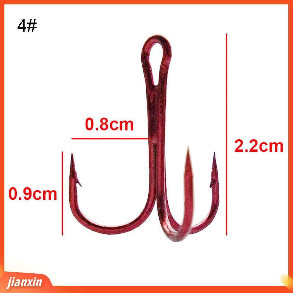 (In Stock) 100Pcs 2/4 /6 /8 /10 /12 /14#Baja Karbon Tinggi Diasah Treble Memancing Hooks Tackle