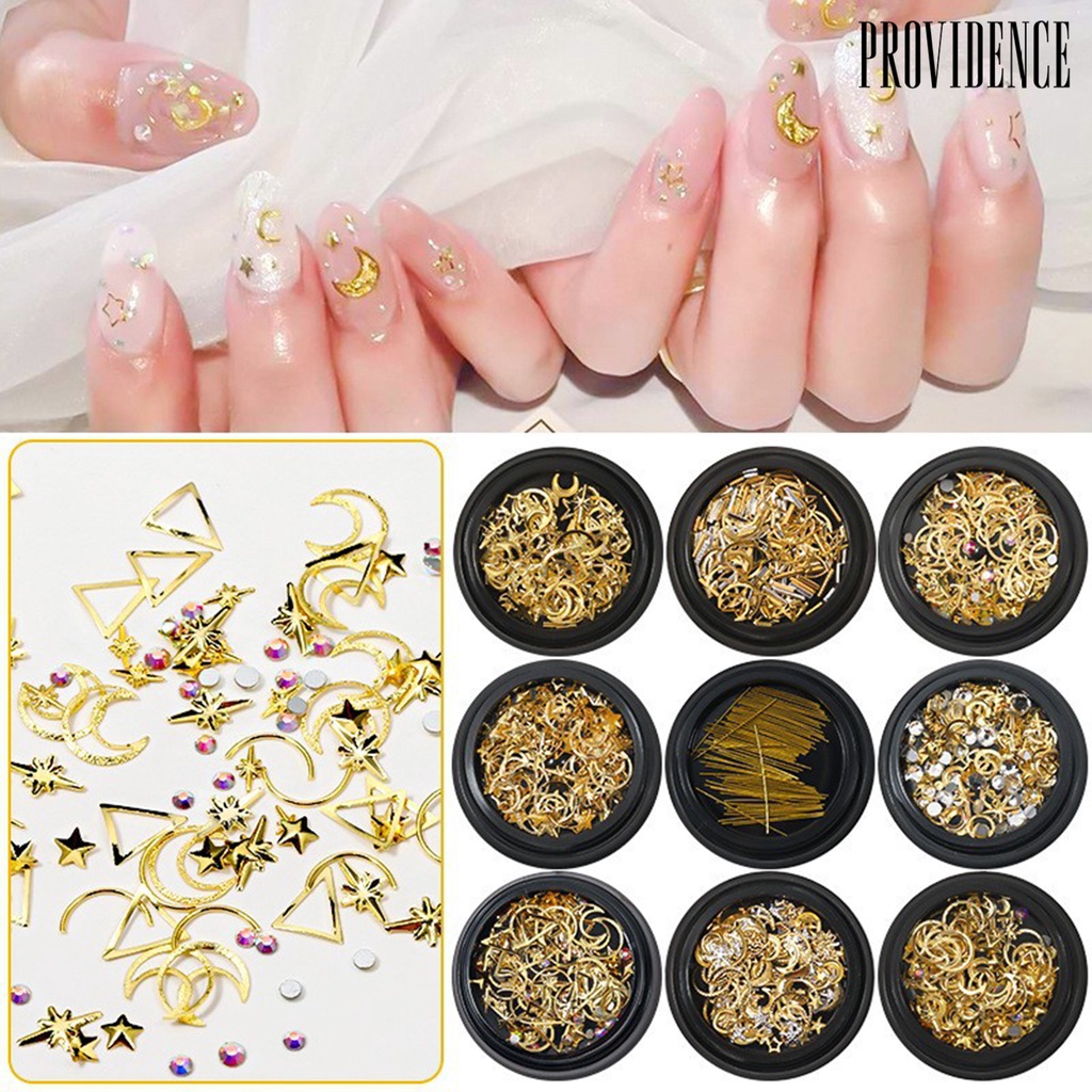 Providence 1kotak DIY Nail Art Dekorasi Hollow-out Alloy Bintang Bulan Segitiga Serpihan 3D Glitter Berlian Imitasi Charms Nail Art Perhiasan Campuran Aksesoris