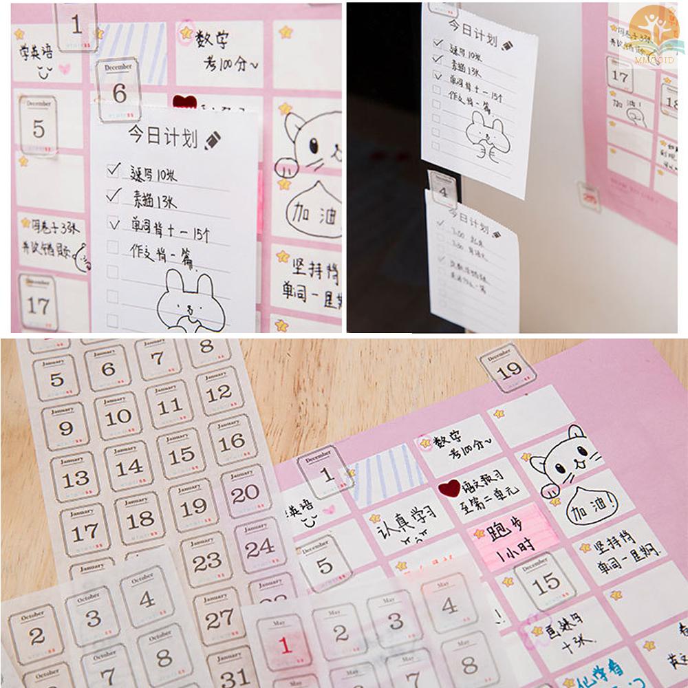 In Stock 12lembar/Set Calender Sticker Paket Harian 12bulan 365hari Label Stiker Untuk Kerajinan DIY Scrapbooking Jurnal Notebook Dekorasi Janjian Daily Planner