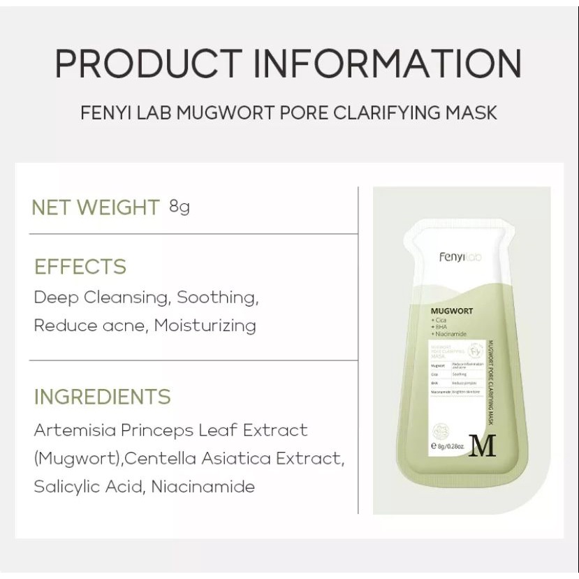 Fenyi Lab Mugwort Pore Clarifying Mud Mask Sachet Membersihkan Pori-Pori Mengangkat Komedo 8g