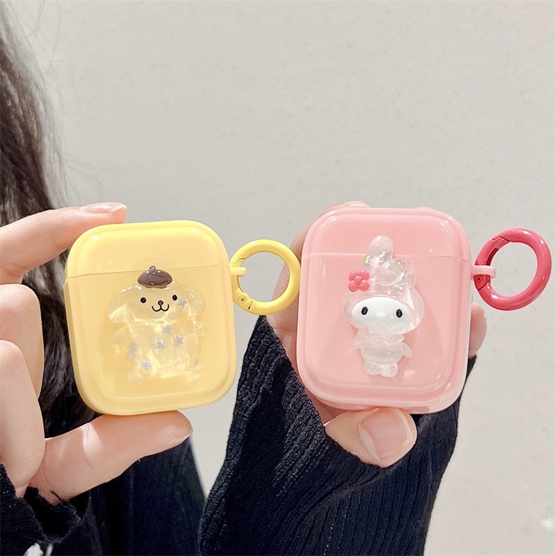 3d Akrilik Glitter Teman Hewan Kecil Nirkabel Bluetooth Earphone Macaron Warna Solid TPU Case Cover Untuk Airpods 1 2 3 PRO PRO2 Pelindung Glossy Dengan Cincin Jari