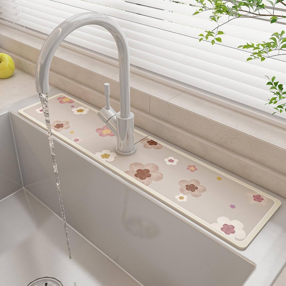 【 ELEGANT 】 Pengaman Cipratan Wastafel, Alas Pembuangan Kran Lembut, Drainage Pad Non slip Cepat Kering Diatom Mud Alas Perlindungan Meja Untuk Dapur