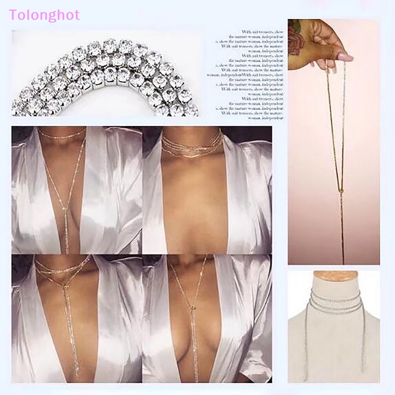 Tolonghot&gt; Bohemian Pantai Seksi Rantai Dada Untuk Wanita Berlian Imitasi Penuh Rantai Dada Silang Bersinar Kristal Bra Tubuh Kalung Choker Perhiasan well