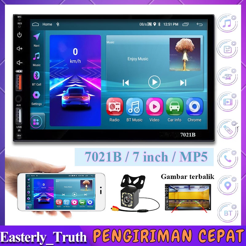 (Stok Siap) 7021B 7 Inci Radio Mobil Double Din Universal Head Unit Mobil Audio Player Layar Sentuh