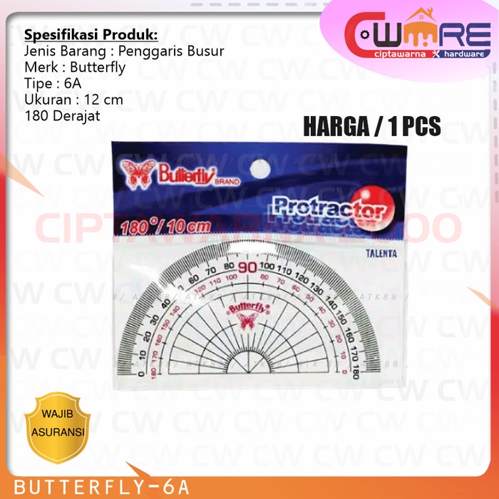 

Penggaris Plastik Busur Protractor Butterfly 6A 180 360 derajat 12 cm Cw2