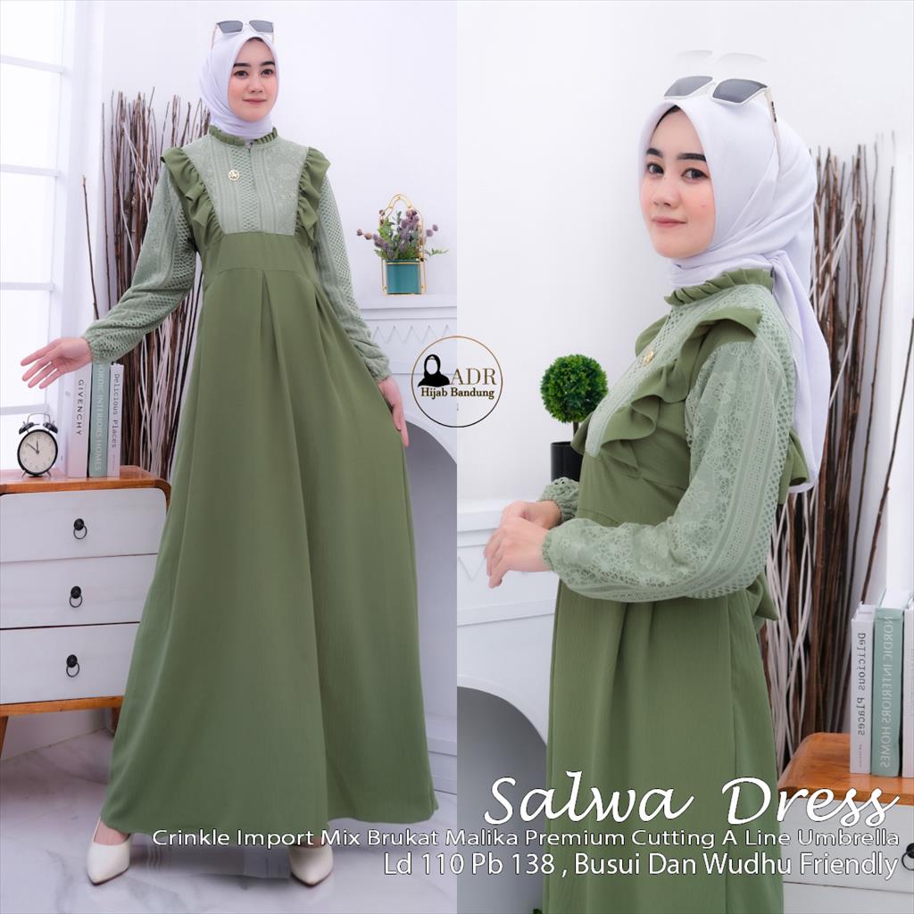 SALWA Dress Gamis Terbaru Bahan Crinkle Import Mix Brukat Malika Premium