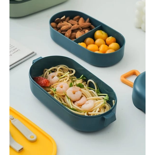 AMEERAOFFICIALSTORE LUNCH BOX BENTO 850 ML KOTAK BEKAL LAPISAN GANDA 2 SEKAT FREE SENDOK AZ2000