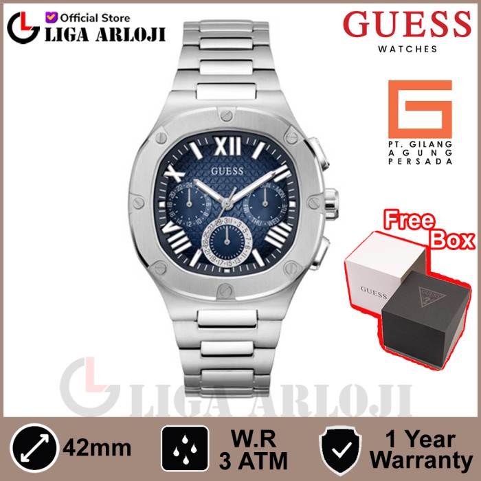 GUESS GW0572G1 Original HEADLINE Jam Tangan Pria Analog Silver