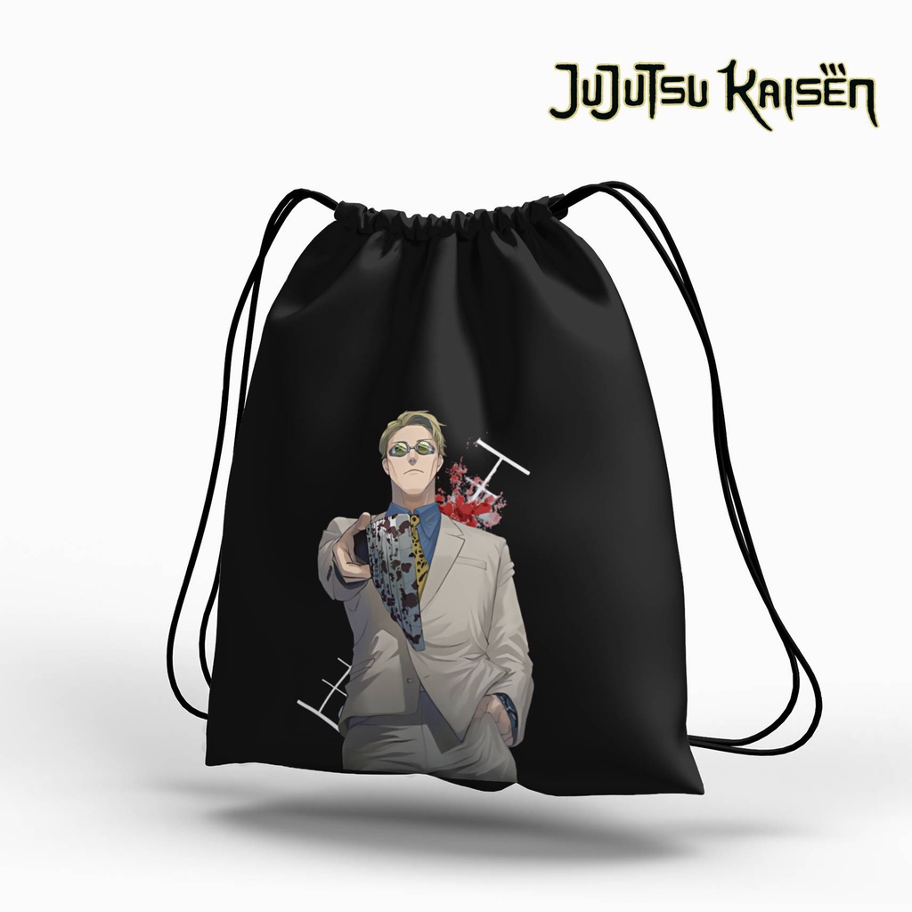 Stringbag Hitam Anime Jujutsu kaisen tas serut canvas blacu premium string bag