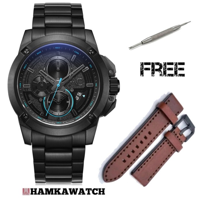 Jam tangan pria alexander cristie ac6092 box set original dial blue Vs