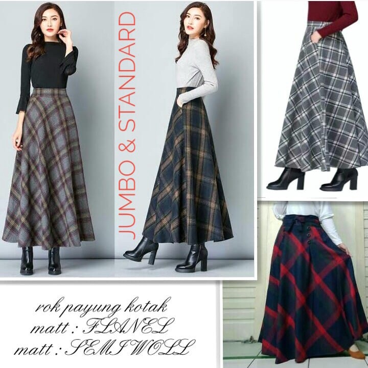 ROK FLANEL / ROK PAYUNG KOTAK / ROK KOTAK FLANEL / ROK PAYUNG PANJANG / UMBRELLA SKIRT