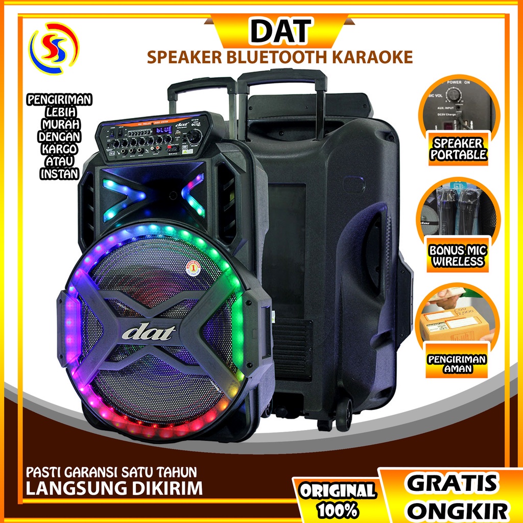 Speaker Bluetooth Speaker Karaoke Speaker Portable 18 inch DAT DT 1810 Free 2 Mic Wireless