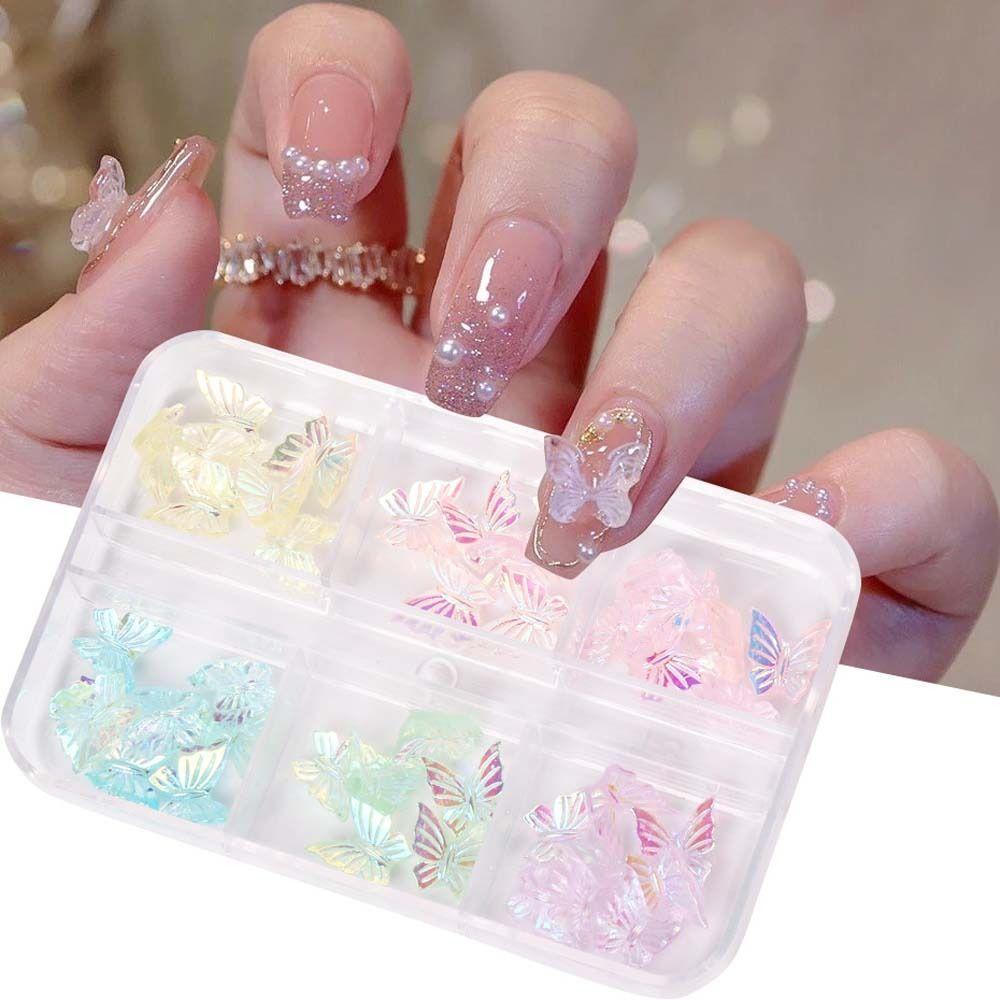 Mxbeauty Hiasan Kuku Kupu-Kupu Fashion Korea Nail Charms Manicure Aksesoris Hiasan Kuku Aurora Butterfly Nail Jewelry