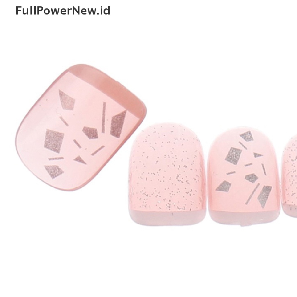 Power 24Pcs Pink Glitter Line Kuku Palsu Pendek Full Cover Nail Art Kuku Palsu Lem ID