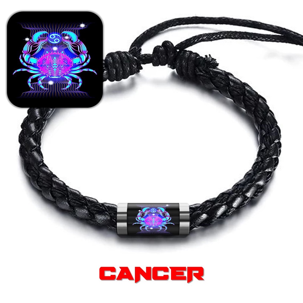 Gelang Zodiak Rasi Bintang Neon Zodiac Horoscope Tali Kulit Tabung Stainless Steel Aquarius Capricorn Cancer Leo Sagittarius Gemini Virgo Pisces Libra Taurus Aries Scorpio