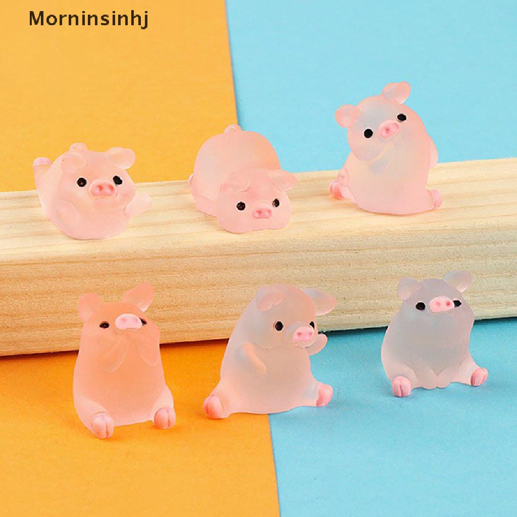 Mornin 6pcs/set Bercahaya Mini Resin Babi Dashboard Mobil Mainan Boneka Angka Dekorasi Taman Rumah Kartun Warna-Warni Lucu Mobil Ornamen Hadiah id