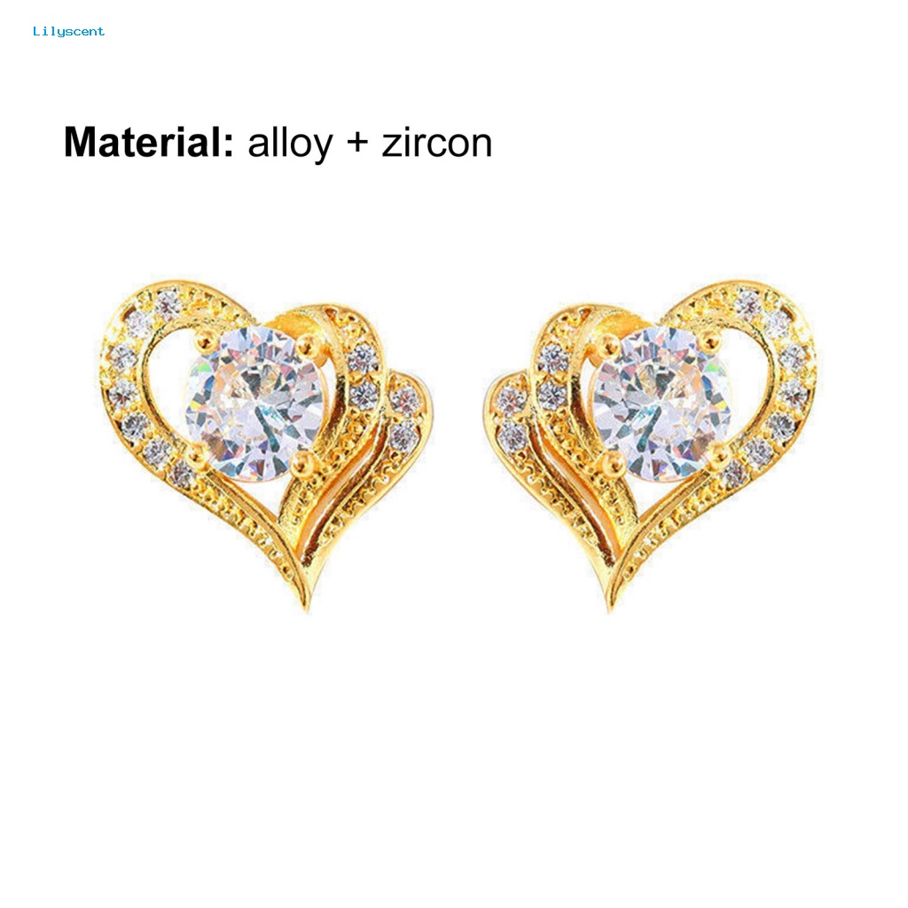 Lilyscent 1pasang Anting Tusuk Kecil Untuk Pesta Lady Alloy Giwang Telinga Berbentuk Hati Manis