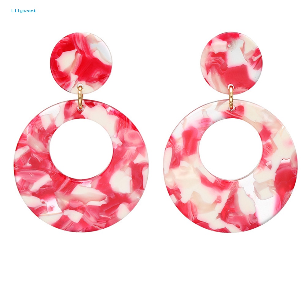 Lilyscent Vintage Wanita Berongga Bulat Geometris Menjuntai Ear Stud Earrings Pesta Perhiasan Hadiah