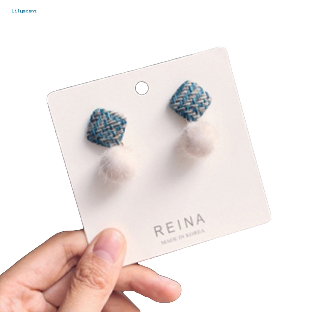 Lilyscent Fashion Wanita Square Pompom Menjuntai Drop Ear Stud Earrings Pesta Perhiasan Hadiah