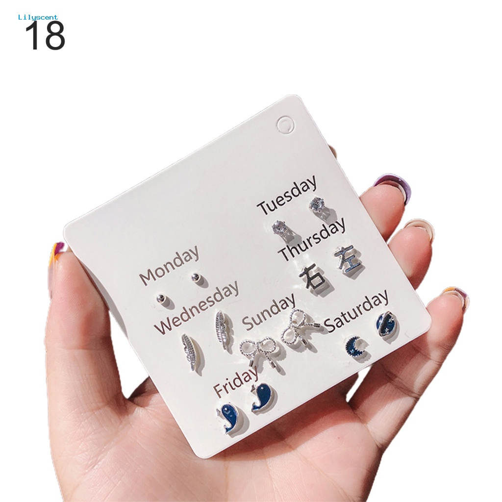 Lilyscent 6per7pasang Anting Stud Aksesori Untuk Pesta Berlian Imitasi Berkilau Ear Studs Heart