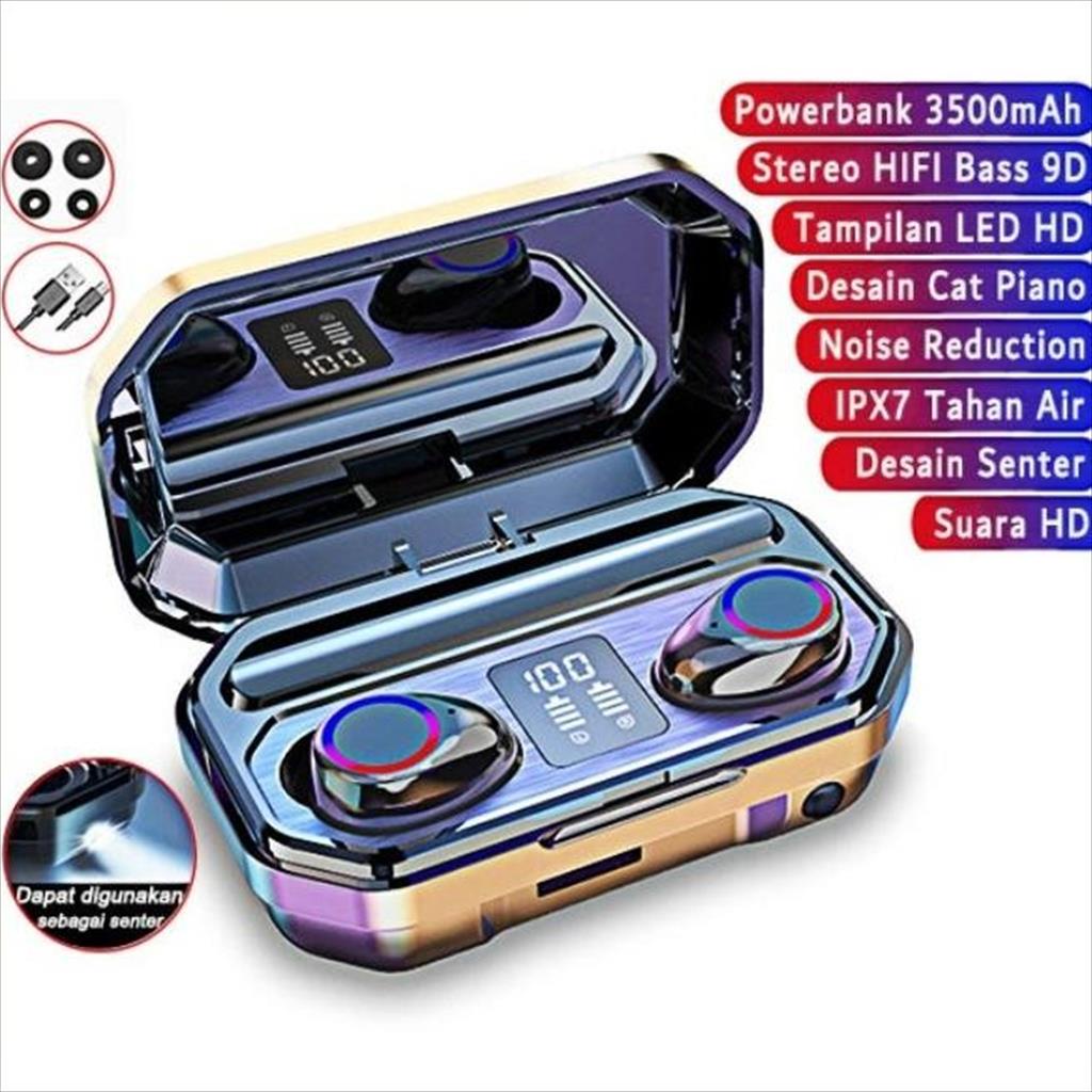 M12 Headset Bluetooth TWS Full Bass 3500mah Power Bank Dengan Senter