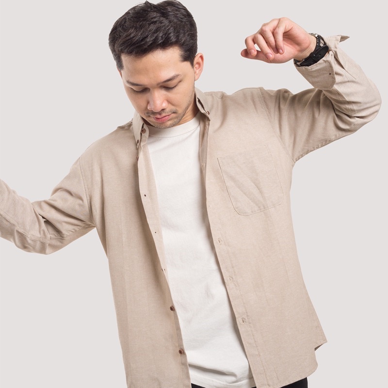 Kemeja Pria Polos WOODCUTTER Basic Shirt - Cream Khaky Longsleeve Lengan Panjang