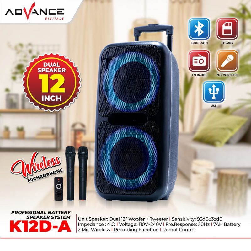 ADVANCE K12D-A Speaker Meeting Portable Bluetooth 12 Inch Dual Woofer