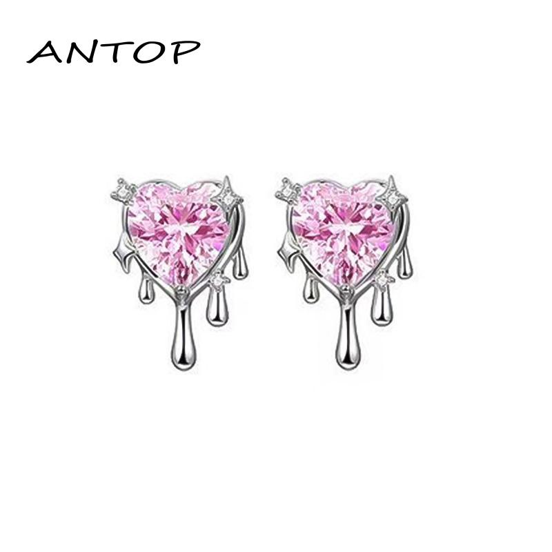 【antop】Anting Perempuan Manis Indah Glitter Zirkon Anting Cinta Cair