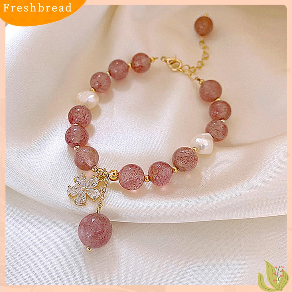 &lt; Freshbread &gt; Wanita Gelang Manik-Manik Manis Mutiara Imitasi Bunga Cubic Zirconia Hadiah Hias Pink Faux Kristal Manik-Manik Bangle Perhiasan Aksesori Busana