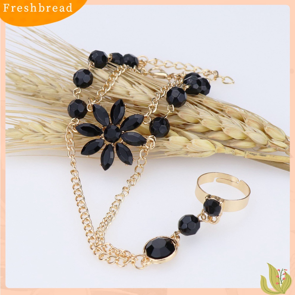 &lt; Freshbread &gt; Bentuk Bunga Mewah Tangan Harness Gelang Wanita Adjustable Jari Cincin Gelang Fashion Perhiasan