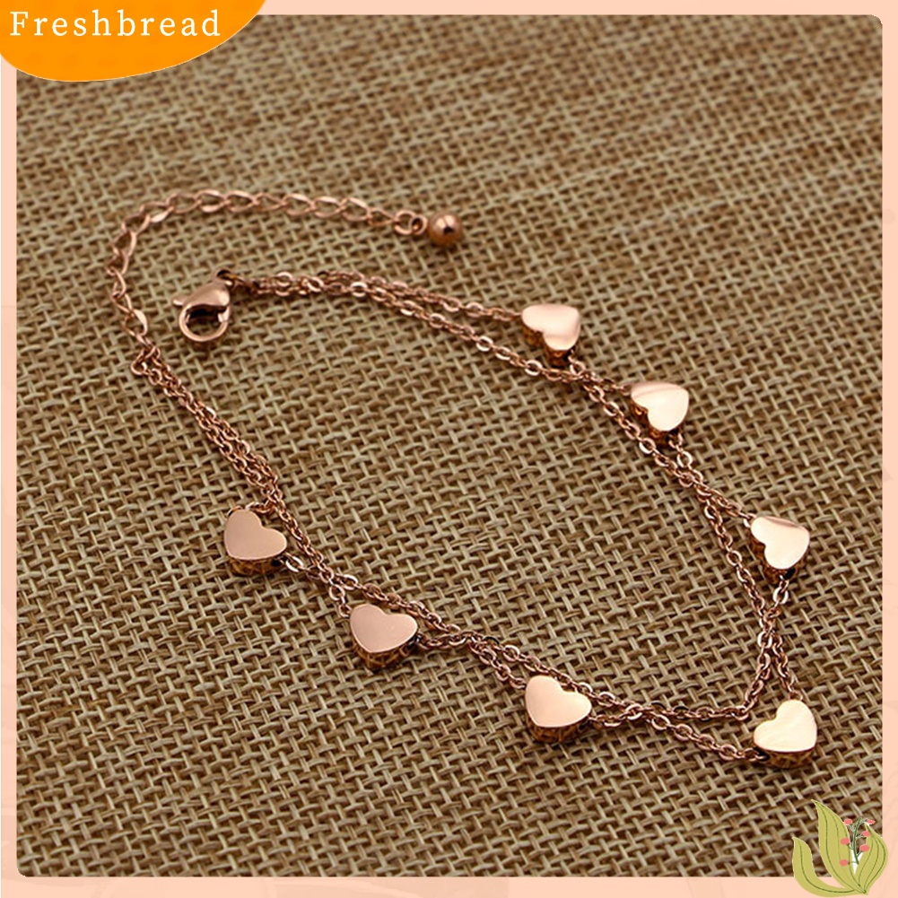 &lt; Freshbread &gt; Fashion Wanita Paduan Pesona Hati Dual Layer Rantai Gelang Pesta Perhiasan Hadiah