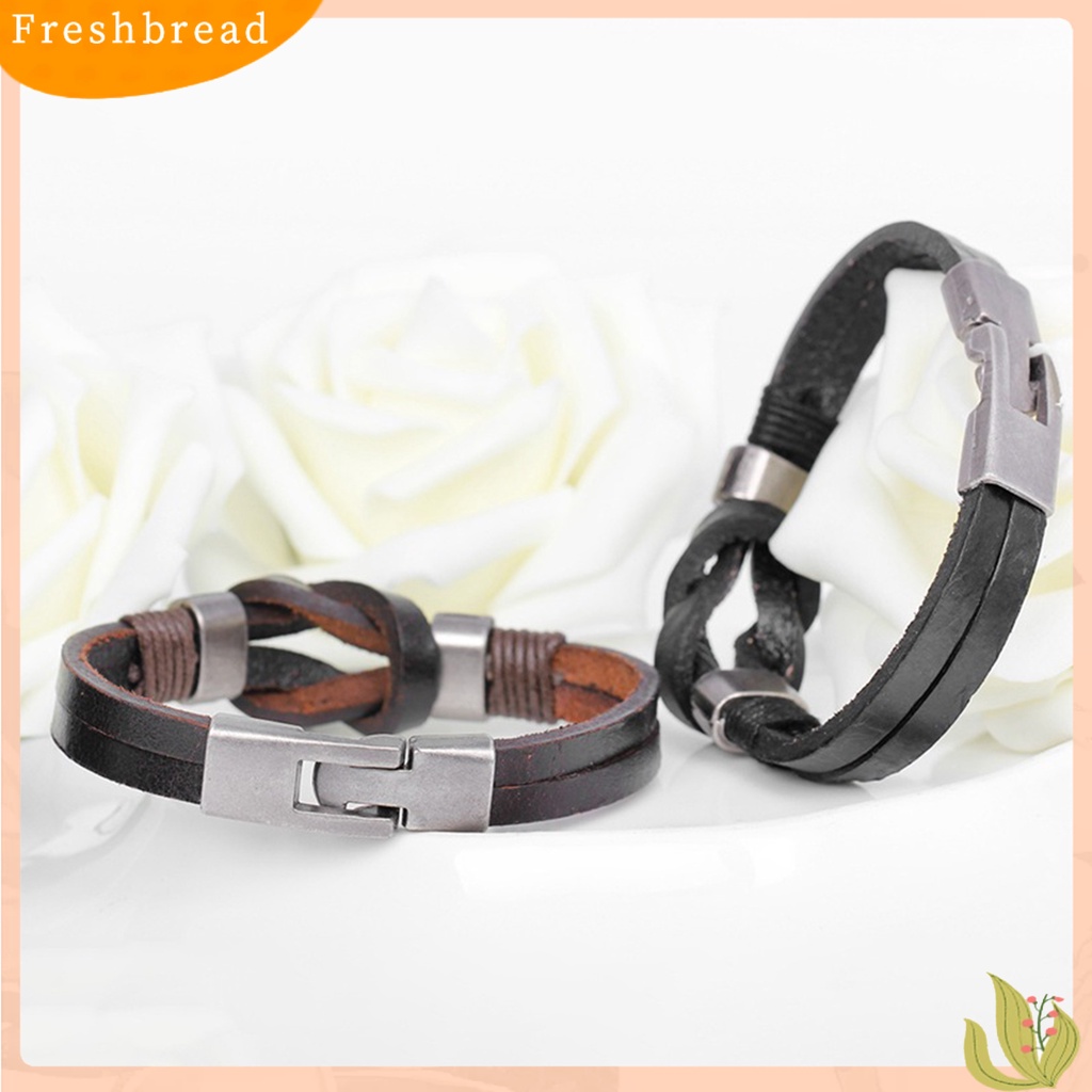 &lt; Freshbread &gt; Pria Gelang Anti Karat Vintage Tahan Lama Ramah Untuk Kulit Individu Hias Kepang Kulit Imitasi Logam Bangle Perhiasan Laki-Laki